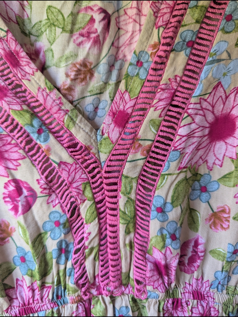 Floral Pink & Green Maxi Dress with V-Neck - Picture 2 of 3
